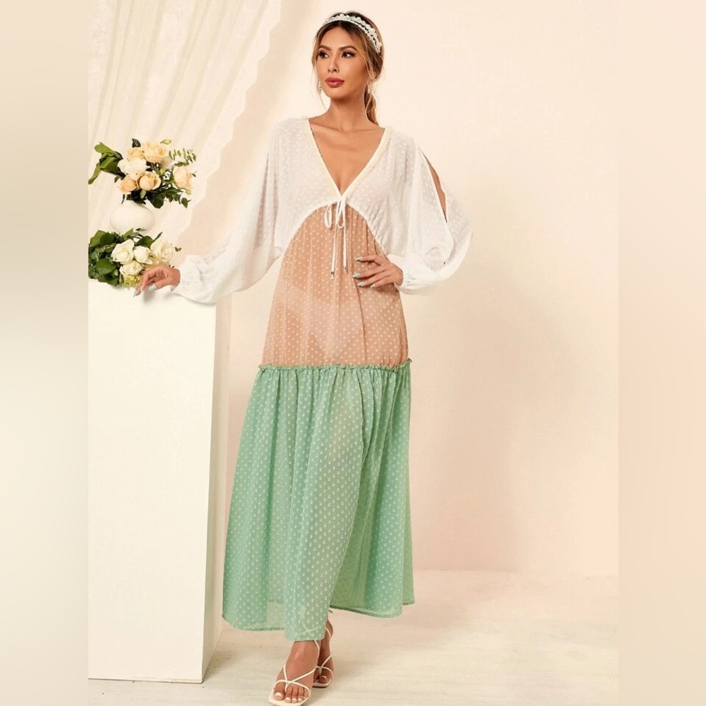 NWT Detailed Color Block Maxi Dress or Cover Up - Picture 2 of 10